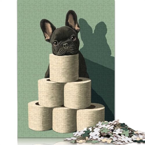 Französische Bulldogge mit Toilettenpapier-Pyramiden-Puzzle zum Stressabbau, 100% recycelter Karton, Puzzle für Erwachsene und Kinder, einzigartiges Geschenk, 1000 Teile (38 x 26 cm) von QBIREX