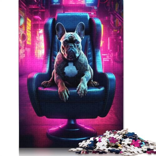 French Bulldog Cyberpunk Puzzle 1000 Teile Schwer Puzzle Spielzeug Pädagogisches Spiel Impossible Herausforderung Spielzeug Für Erwachsene Und Kinder Ab 14 Jahren 1000pcs (40x28cm) von QBIREX