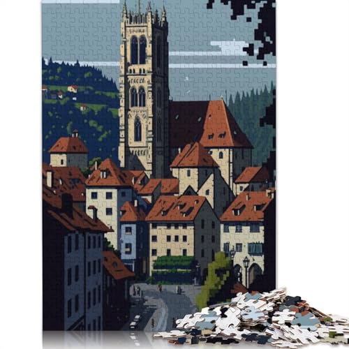 Fribourg City Pixel Art Puzzle 1000-teilige Schwer Puzzle Spielzeug Lernspiel Impossible Herausforderung Spielzeug Für Erwachsene Und Kinder in Bewährter 300pcs (40x28cm) von QBIREX