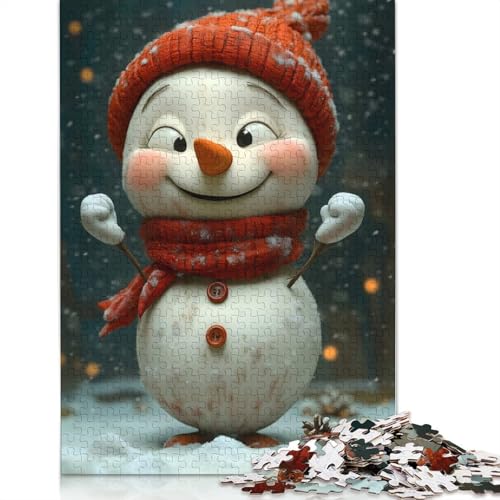 Fröhliches Schneemann-Weihnachtspuzzle, rechteckig, aus Pappe, 100% recyceltem Karton, Puzzle für Erwachsene, 1000 Teile (75 x 50 cm) von QBIREX