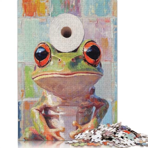 Frosch-mit-Toilettenpapier-Puzzle, einzigartige Heimdekoration, 100% recycelter Karton, Puzzle für Erwachsene, 1000 Teile (38 x 26 cm) von QBIREX