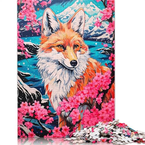 Fuchs-Kirschblüten-Tierpuzzle, 100% recycelter Karton, Premium-Karton-Puzzle für Erwachsene und Kinder, 1000 Teile (26 x 38 cm) von QBIREX