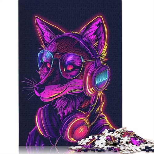 Fuchs-Kopfhörer, Neon-Puzzle, umweltfreundliche Materialien, 100% recycelter Karton, Puzzle für Frauen und Männer, einzigartiges Geschenk, 1000 Teile (75 x 50 cm) von QBIREX