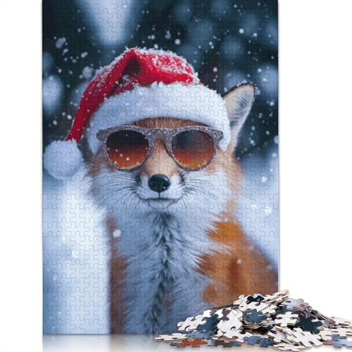 Fuchs mit Weihnachtsmütze, Puzzle, Dekompressionsspielzeug, rechteckiges Papierpuzzle für Kinder und Erwachsene ab 12 Jahren, 1000 Teile (26 x 38 cm) von QBIREX