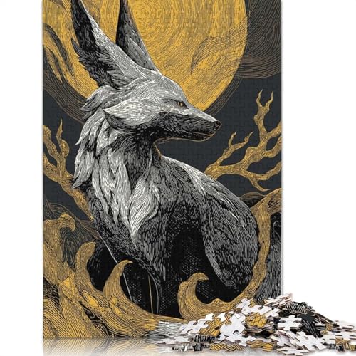 Fuchs- und Mond-Illustration, 1000-teiliges Puzzle für Teenager, Geschenke, Papierpuzzle, Puzzle für Erwachsene, Lernspiele für zu Hause, DIY-Spielzeug, 1000 Teile (38 x 26 cm) von QBIREX