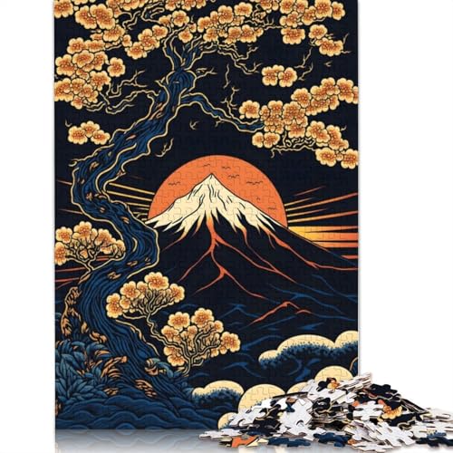 Fuji Cherry Blossom Art 1000-teiliges Puzzle für Erwachsene | | Familienspaß-Puzzles für Erwachsene, Geschenke, Denkspiele (75 x 50 cm) von QBIREX