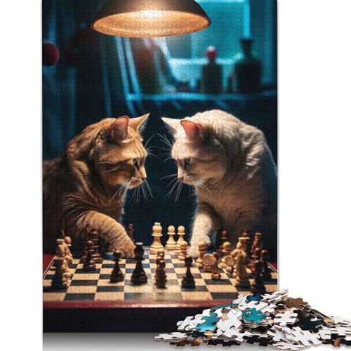 Funny Cats Playing Chess Puzzles 1000 Teile Schwer Puzzle Spielzeug Pädagogisches Spiel Impossible Herausforderung Spielzeug Für Erwachsene Kinder 1000pcs (38x26cm) von QBIREX
