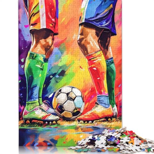 Fußballspieler in Aktion mit Malstil-Puzzle, Lernspiele, Familienaktivitäten, Premium-Puzzle aus Karton, 1000 Teile (26 x 38 cm) von QBIREX