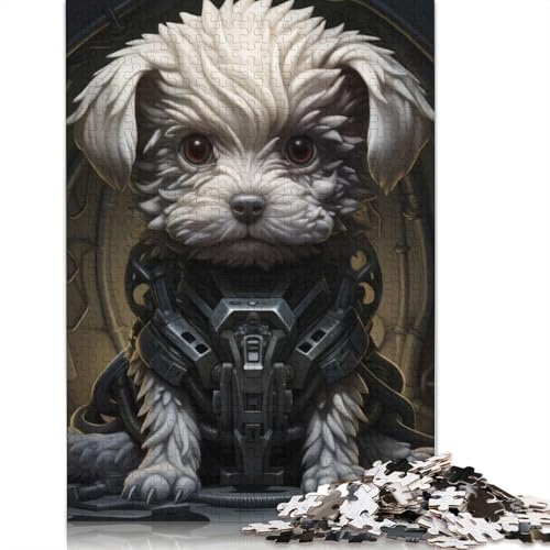 Futuristische Malteser-Hundekunst – Sci-Fi-Hundeillustration für Tierliebhaber, Puzzle, Lernspiele, Familienaktivitäten, 1000 Teile (38 x 26 cm) von QBIREX