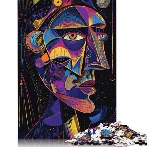 Futuristische abstrakte Vision – Neonkubistisches Porträt-Puzzle für Erwachsene und 1000-teilige Papierpuzzles für Erwachsene, Puzzles, 1000 Teile (75 x 50 cm) von QBIREX