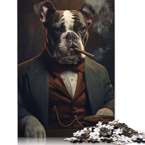 Gangster Bulldog Zigarre Puzzle Spielzeug Lernspiel Premium Karton Puzzle für Erwachsene Kinder 1000 Teile (75x50cm) von QBIREX