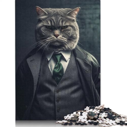 Gangster Cat 1 Puzzle für Erwachsene, 520 Teile, Heimdekoration, ungewöhnliche Puzzles für Erwachsene, für Jungen oder Mädchen, 520 Teile (52 x 38 cm) von QBIREX