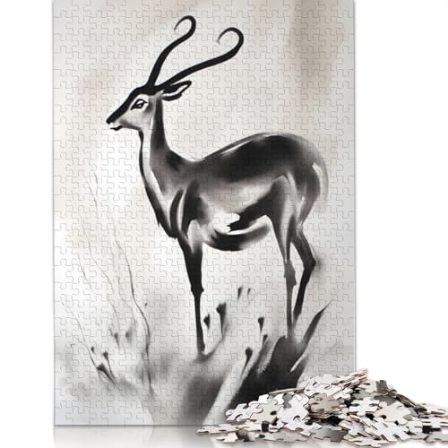 Gazelle-Illustrations-Puzzle, DIY-Spiel, rechteckiges Papierpuzzle für Jungen oder Mädchen, Geburtstagsgeschenk, 1000 Teile (26 x 38 cm) von QBIREX
