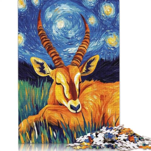 Gazellen-Puzzle mit Sternennacht, 520 Teile, für Erwachsene, nachhaltiges Holzpuzzle, 520-teiliges Set (52 x 38 cm) von QBIREX