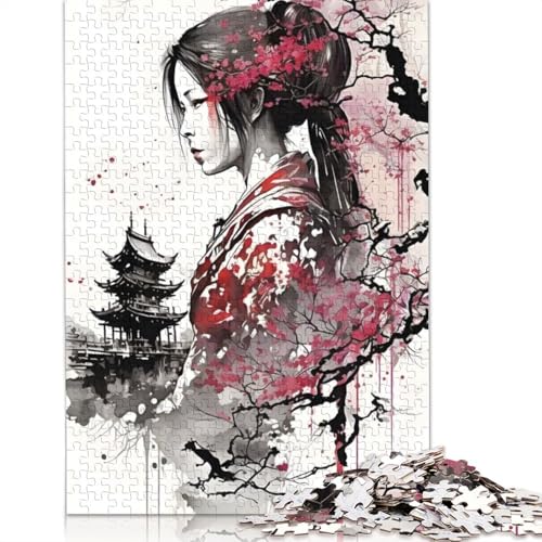 Geisha-Kirschblüte 1, 1000 Puzzles für Erwachsene, entspannendes Herausforderungsspielzeug, schwierige Puzzles für Kinder ab 12 Jahren, 1000 Teile (75 x 50 cm) von QBIREX
