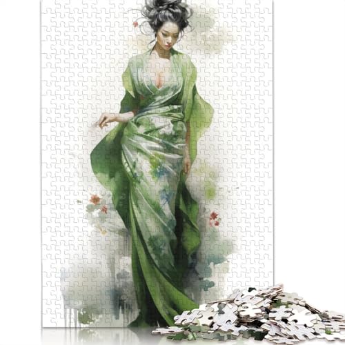 Geisha in Grün, Puzzle, einzigartige Heimdekoration, 100% recycelter Karton, Puzzle für Jungen oder Mädchen, 1000 Teile (26 x 38 cm) von QBIREX