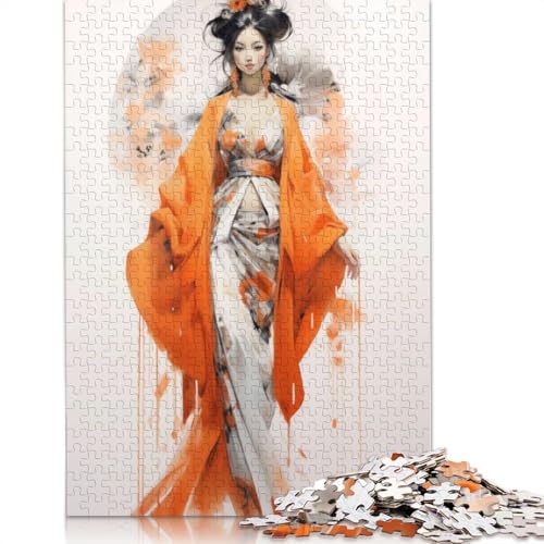 Geisha in Orange Puzzle, 100% recycelter Karton, für Jungen oder Mädchen, 1000 Teile (75 x 50 cm) von QBIREX