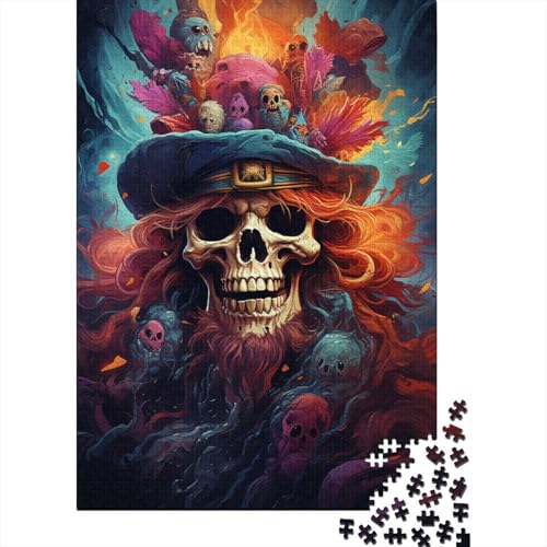 Gemälde von bunten Totenköpfen, Puzzle, 100% recyceltes Kartonpapier, rechteckiges Puzzle für Erwachsene und Kinder, 1000 Teile (75 x 50 cm) von QBIREX