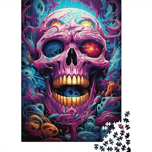 Gemälde von bunten Totenköpfen, Puzzle, Lernspiele, Familienaktivitäten, Premium-Puzzle aus Karton für Frauen und Männer, 1000 Teile (38 x 26 cm) von QBIREX