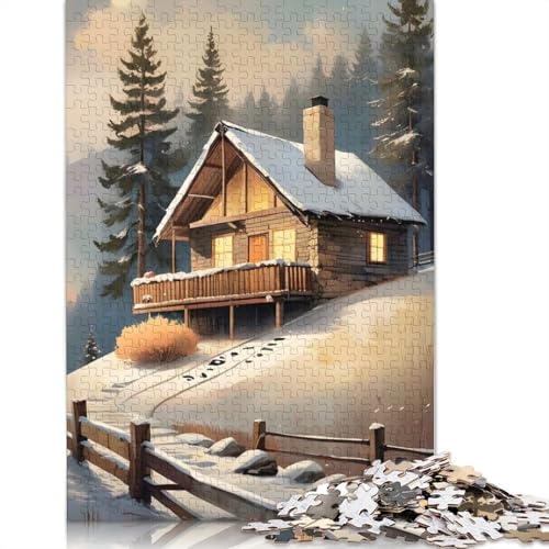 Gemütliche Hütte im Schnee, Puzzle, DIY-Spiel, rechteckiges Papierpuzzle für Jungen oder Mädchen, Geburtstagsgeschenk, 1000 Teile (75 x 50 cm) von QBIREX