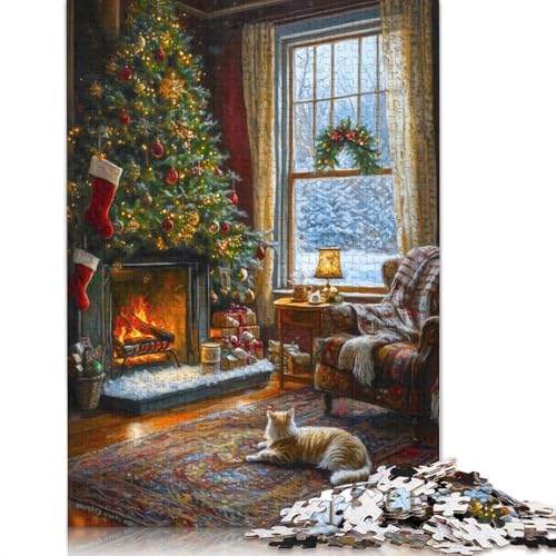 Gemütliches Weihnachts-Kamin-Mal-Puzzle, Denksportaufgabe, 100% recycelter Karton, Puzzle für Kinder und Erwachsene, 1000 Teile (38 x 26 cm) von QBIREX
