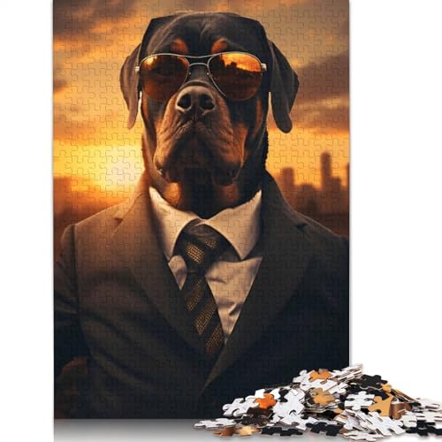 Gentleman Black Rottweiler Puzzle 1000-teilige Schwer Puzzle Spielzeug Lernspiel Impossible Herausforderung Spielzeug Für Erwachsene Und Kinder Ab 14 Jahren 1000pcs (75x50cm) von QBIREX