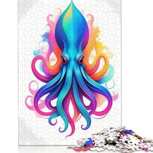 Geometrisches Farb-Tintenfisch-Puzzle, freundliche Materialien, 100 Prozent recycelte Pappe, Puzzle für Erwachsene und Kinder, 1000 Teile (26 x 38 cm) von QBIREX