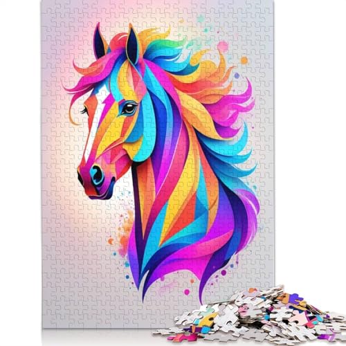 Geometrisches Farbpferd-Puzzle, Dekompressionsspielzeug, rechteckiges Papierpuzzle für Kinder und Erwachsene ab 12 Jahren, 1000 Teile (26 x 38 cm) von QBIREX