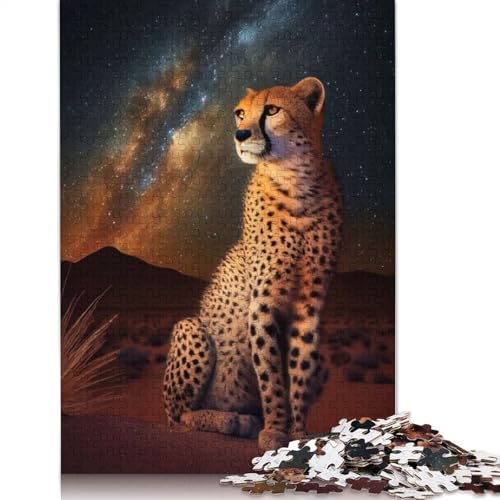 Gepard unter Sternenhimmel, Puzzle für Erwachsene, 1000 Teile, DIY-Spiel, Puzzles für Erwachsene für Frauen, für Erwachsene Kinder, 1000 Stück (75 x 50 cm) von QBIREX