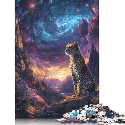 Gepard unter einem kosmischen Himmel, Puzzle, Lernspiele, Familienaktivitäten, Premium-Puzzle aus Karton für Frauen und Männer, 1000 Teile (75 x 50 cm) von QBIREX