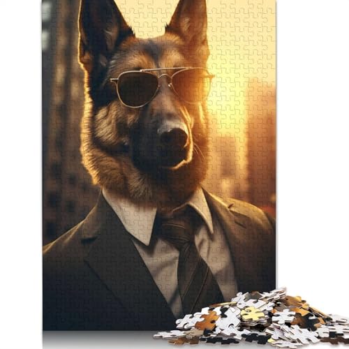 German Shepherd in Suit Puzzle 1000 Teile Schwer Puzzle Spielzeug Lernspiel Impossible Herausforderung Spielzeug Für Erwachsene Kinder 1000pcs (75x50cm) von QBIREX