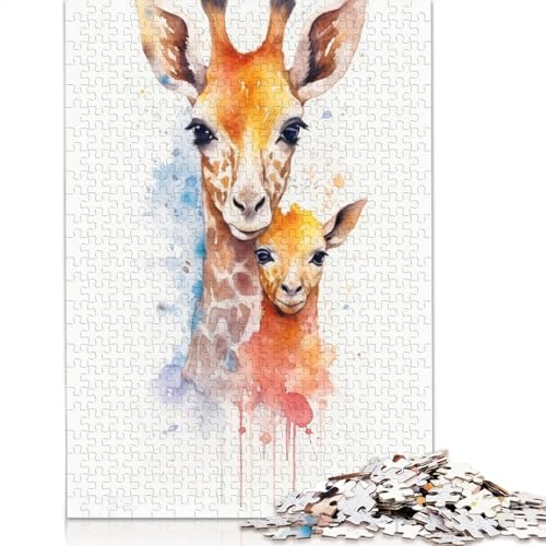 Giraffe Watercolor Puzzle 1000 Teile Schwer Puzzle Spielzeug Lernspiel Impossible Herausforderungsspielzeug Für Erwachsene Und Kinder Ab 14 Jahren 1000pcs (75x50cm) von QBIREX