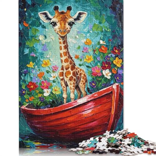 Giraffe im Boot, Gemälde, 1000 Teile, Papierpuzzle für Erwachsene, Puzzle, Lernspiel, Herausforderungsspielzeug, 1000 Teile (75 x 50 cm) von QBIREX