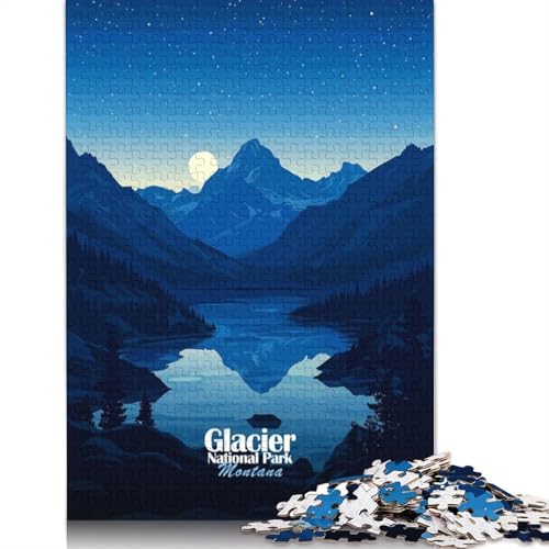 Glacier-Nationalpark-Nacht-Puzzles 1000 Teile für Teenager-Geschenke, Holzpuzzle für Erwachsene, Puzzle für Erwachsene, 1000 Teile (75 x 50 cm) von QBIREX