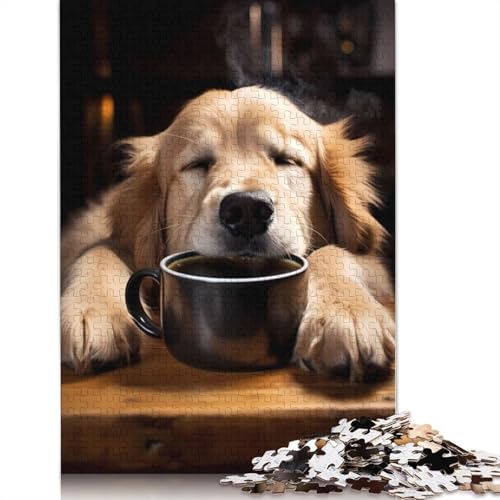 Golden Retriever Coffee Puzzle für Erwachsene, 1500 Teile, anspruchsvolle Familienspiele, Denksportaufgaben für Kinder ab 12 Jahren, 1500 Teile (85 x 57 cm) von QBIREX