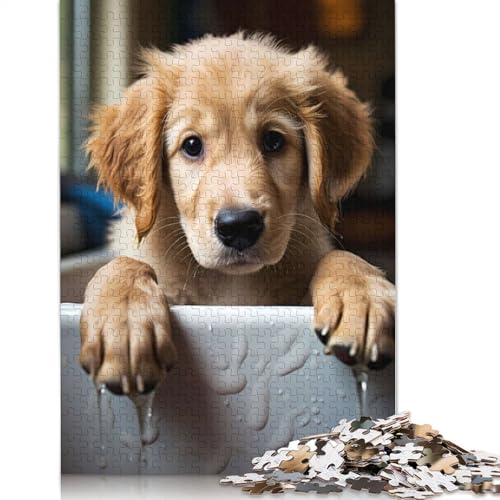 Golden Retriever Dog Puppy Puzzle 1000-teilige Schwer Puzzle Spielzeug Pädagogisches Spiel Impossible Herausforderung Spielzeug Für Erwachsene Und Kinder Ab 12 Jahren 1000pcs (40x28cm) von QBIREX
