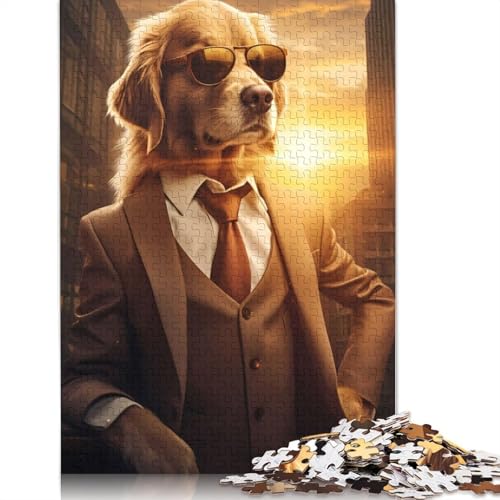 Golden Retriever Dog Suit Puzzles 1000 Teile Schwer Puzzle Spielzeug Lernspiel Impossible Herausforderung Spielzeug Für Erwachsene Kinder 1000pcs (75x50cm) von QBIREX