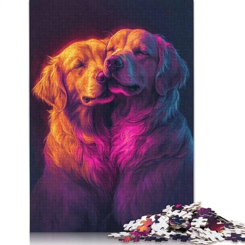 Golden Retriever Duo 1000-teiliges Papierpuzzle für Erwachsene, Puzzle, Lernspiel, Herausforderungsspielzeug, 1000 Teile (75 x 50 cm) von QBIREX