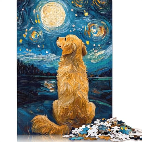Golden Retriever Moon Puzzle, 100% recycelter Karton, 100% recycelter Karton, Puzzle für Jungen oder Mädchen, 1000 Teile (75 x 50 cm) von QBIREX