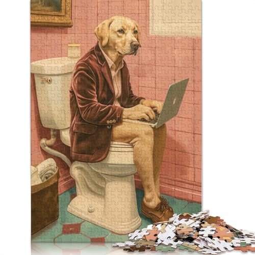 Golden Retriever auf Toilette, Puzzle-Spielzeug, Lernspiel, Premium-Karton-Puzzle für Erwachsene und Kinder, 1000 Teile (75 x 50 cm) von QBIREX