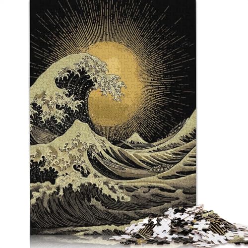Golden Wave and Sun Art 1000-teiliges Puzzle für Teenager, Geschenke, Papierpuzzle, Puzzle für Erwachsene, Lernspiele für Zuhause, DIY-Spielzeug, 1000 Teile (75 x 50 cm) von QBIREX