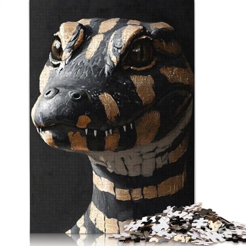 Goldenes Alligator-Porträt-Puzzle, Premium-Puzzle aus 100% recyceltem Kartonpapier, rechteckig, für Frauen und Männer, einzigartiges Geschenk, 1000 Teile (26 x 38 cm) von QBIREX