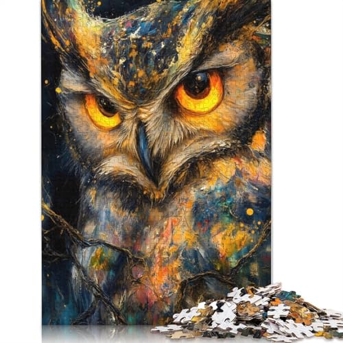 Goldenes Eulen-Malerei-Tierpuzzle, freundliche Materialien, 100% recycelter Karton, Puzzle für Erwachsene und Kinder, 1000 Teile (26 x 38 cm) von QBIREX