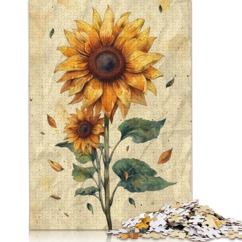Goldenes Sonnenblumen-Aquarell-Puzzle, Familienspaß, rechteckiges Papierpuzzle für Kinder und Erwachsene ab 12 Jahren, Geburtstagsgeschenk, 1000 Teile (26 x 38 cm) von QBIREX