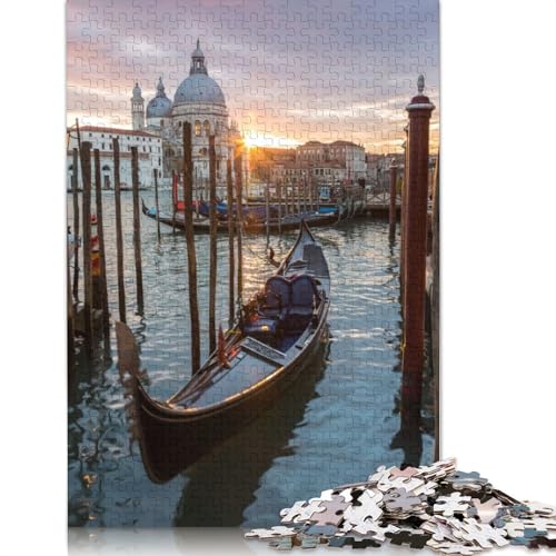 Gondel bei Sonnenuntergang, Venedig-Puzzle, Lernspiele, Familienaktivitäten, Premium-Karton-Puzzle für Frauen und Männer, 1000 Teile (75 x 50 cm) von QBIREX