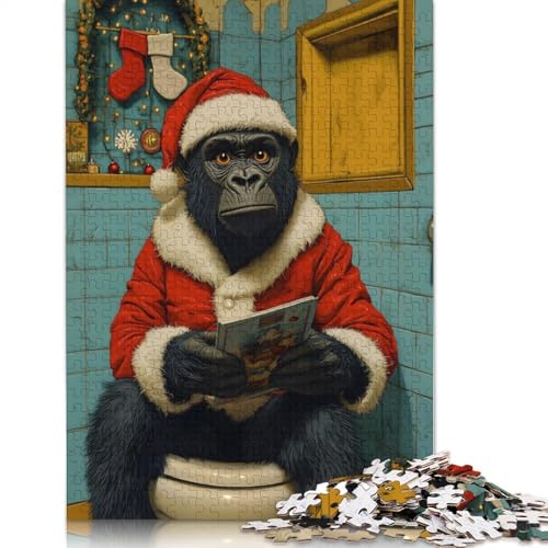 Gorilla-Weihnachtsmann auf Toilette, Weihnachtspuzzle, Dekompressionsspielzeug, rechteckiges Papierpuzzle für Erwachsene ab 12 Jahren, 1000 Teile (75 x 50 cm) von QBIREX