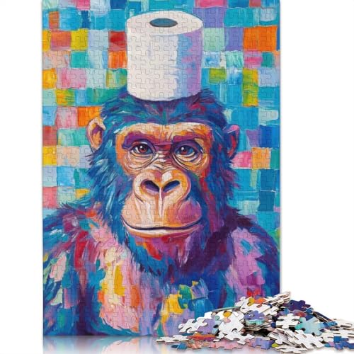 Gorilla mit Toilettenpapierhut, Puzzlespaß, Premium-Karton-Puzzle für Erwachsene, Teenager, 1000 Teile (75 x 50 cm) von QBIREX