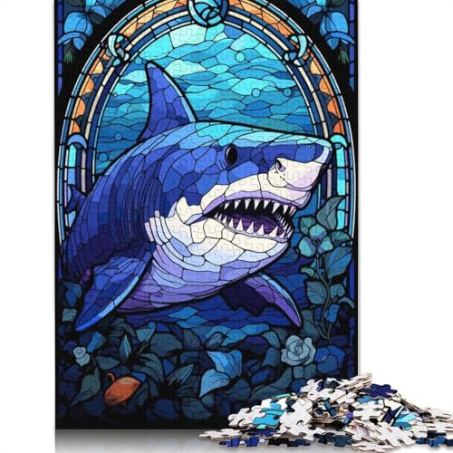 Hai-Glaskunst-Puzzle, Dekompressionsspielzeug, rechteckiges Papierpuzzle für Kinder und Erwachsene ab 12 Jahren, 1000 Teile (75 x 50 cm) von QBIREX