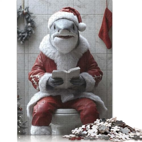 Hai-Weihnachtsmann auf Toilette, Tier-Puzzle, Entspannungs-Herausforderung, Spielzeug, Papier, rechteckiges Puzzle für Jungen oder Mädchen, 1000 Teile (75 x 50 cm) von QBIREX