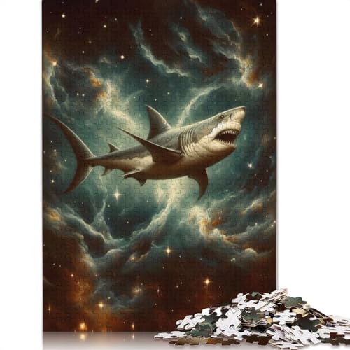 Hai im Weltraum-Puzzle, DIY-Spiel, rechteckiges Papierpuzzle für Jungen oder Mädchen, Geburtstagsgeschenk, 1000 Teile (75 x 50 cm) von QBIREX